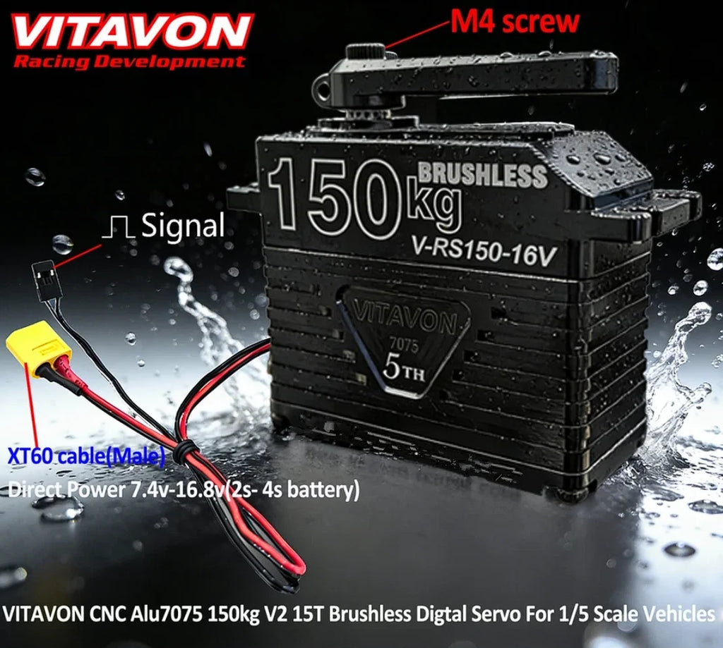 VITAVON 7075 Aluminum Servo150kg15T Brushless Digtal Servo Metal Gear Steering Brushless Servo For RC 1/5 Car Losi 5ive-B 5T