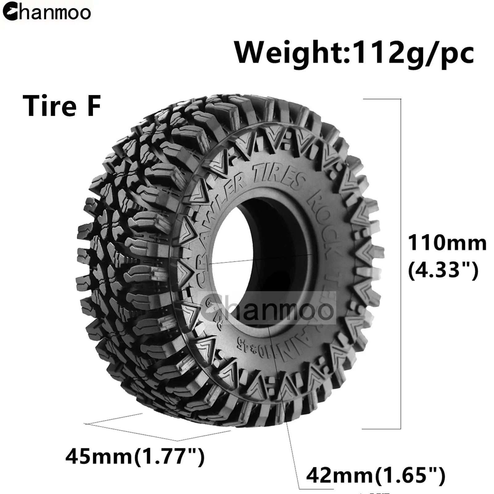 1.9in Crawler Tires Rock Wheels Mud Tyre for 1/10 Scale RC Car Axial Traxxas SCX10 II III TRX4 RC4WD D90 YK4102 Gen8 Redcat