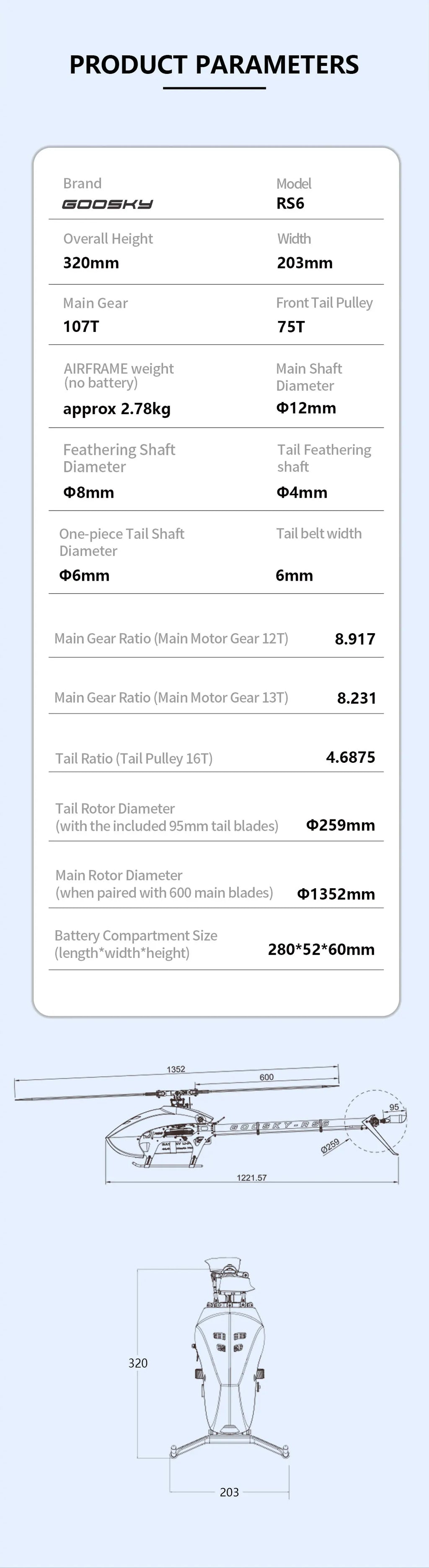 GOOSKY RS6-600 Level Model Aircraft Six Channel 3D Remote Control Aerobatic Helicopter Professional Remote Control Model Aircraf