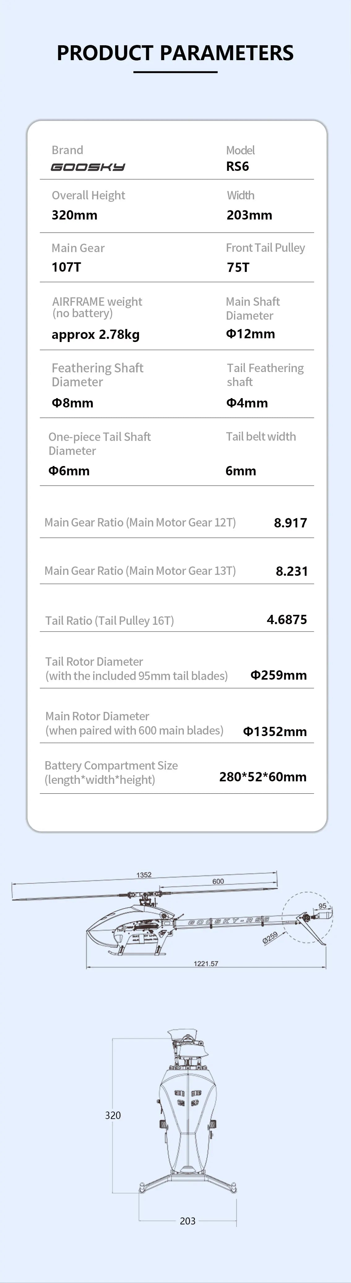 GOOSKY RS6-600 Level Model Aircraft Six Channel 3D Remote Control Aerobatic Helicopter Professional Remote Control Model Aircraf