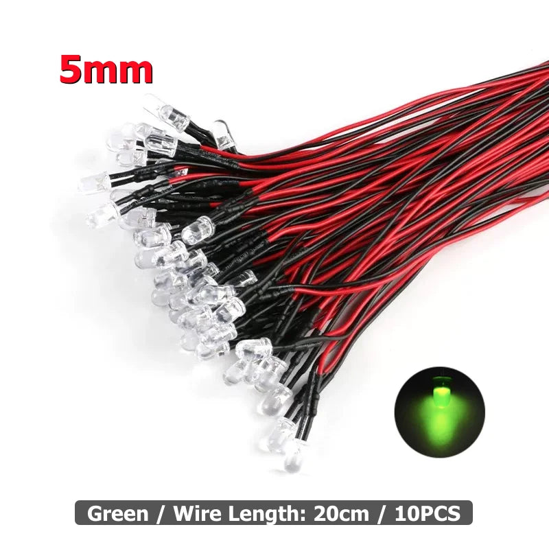 10Pcs 3mm 5mm LED Light 3V-12V Red Green Blue White Multicolor Pilot lamp For RC Crawler Car Traxxas TRX4 Axial Toy Parts