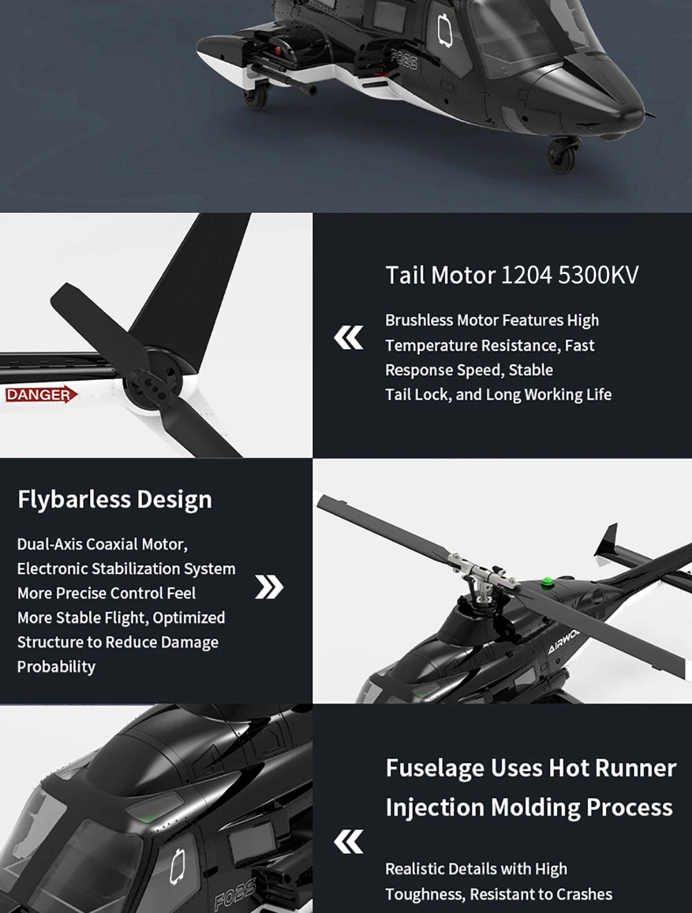 YUXIANG Airwolf RC Helicopter 1:34 9CH GPS Brushless Optical Flow Positioning