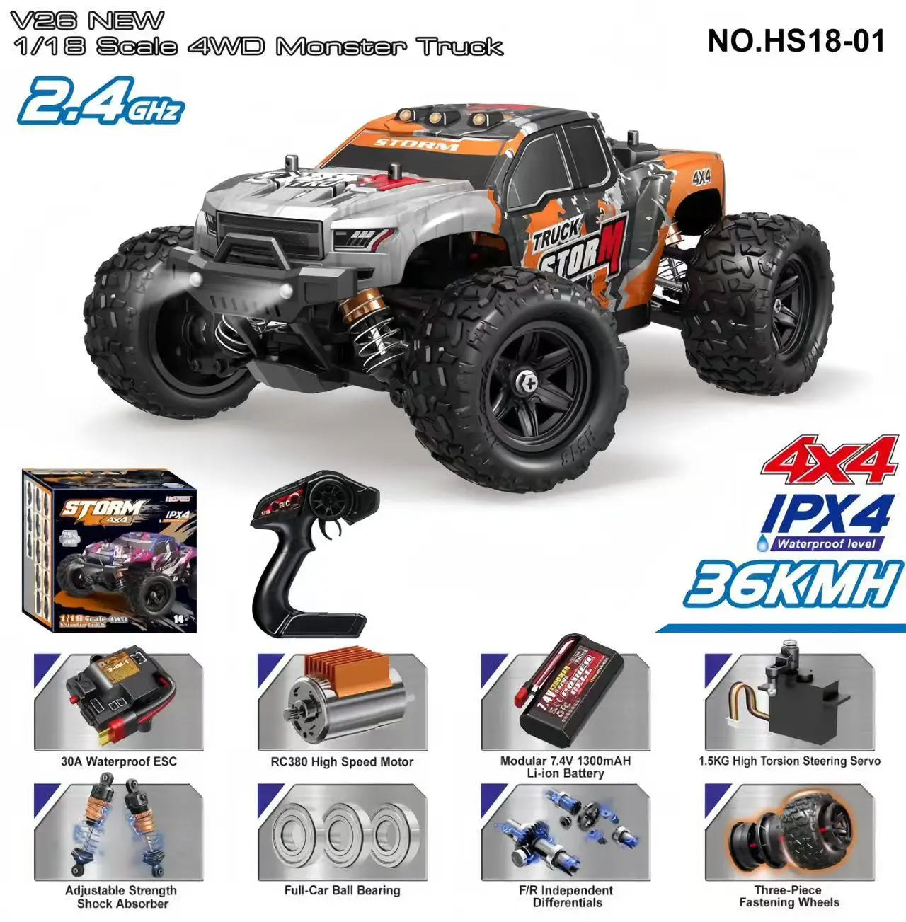 Cool Stuff Toy Car Funny Gift-1:18 High-speed 4WD Rc Truck,Remote Control Car,Climb Off-road Rc Cars,Monster Truck,Toys for Kids