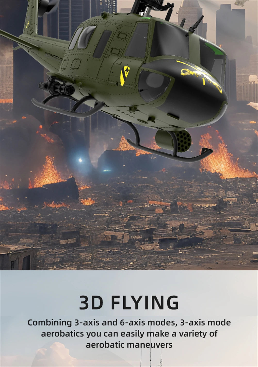 Eachine E190 PRO UH-1 6-Channel RC Helicopter Brushless Motor GPS Hold Altitude Scale Military Green Sealed Box