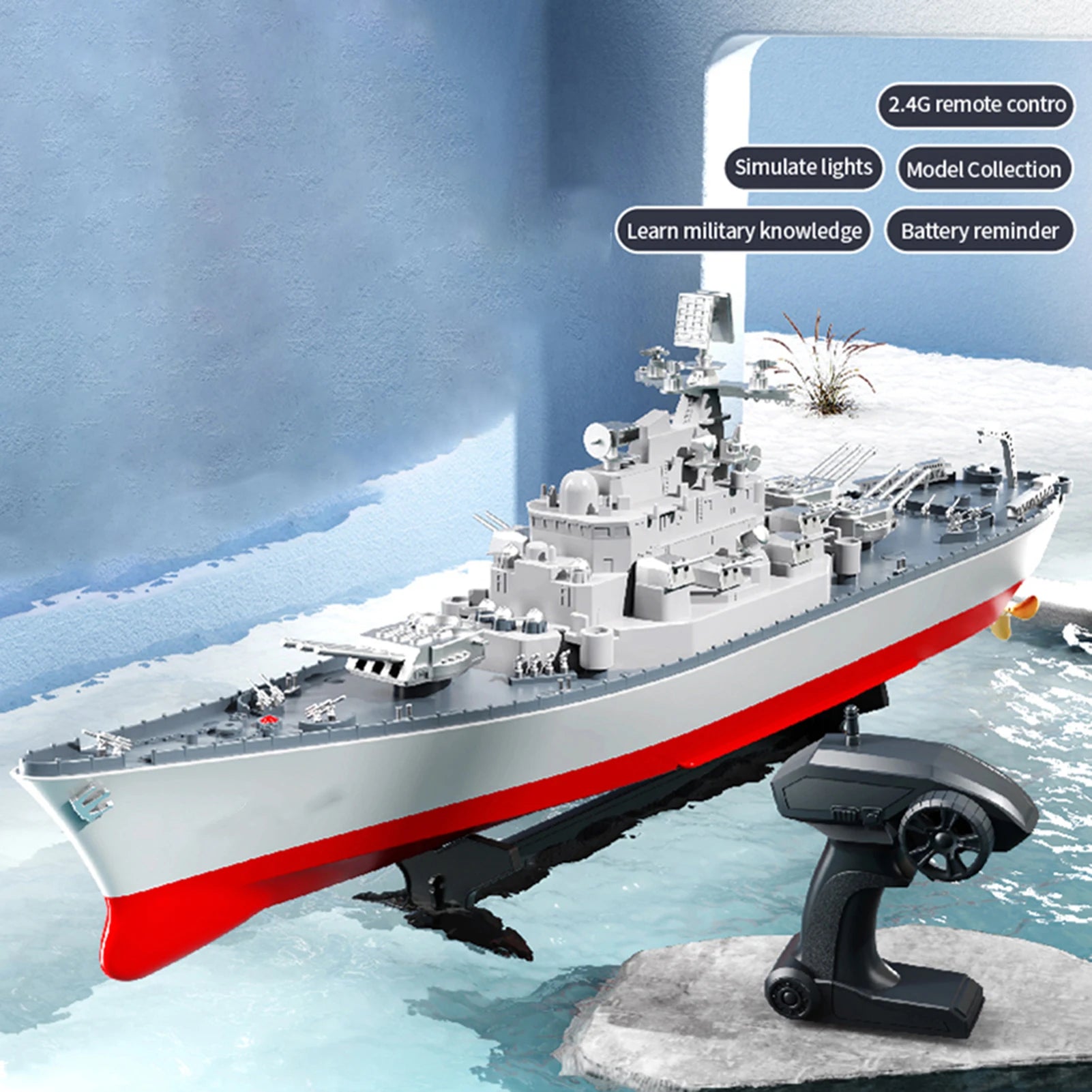 Remote Control Battleship Remote Control Boat 2.4GHz Waterproof Large Size Ship Low Battery Alarm /off Water Power Outage