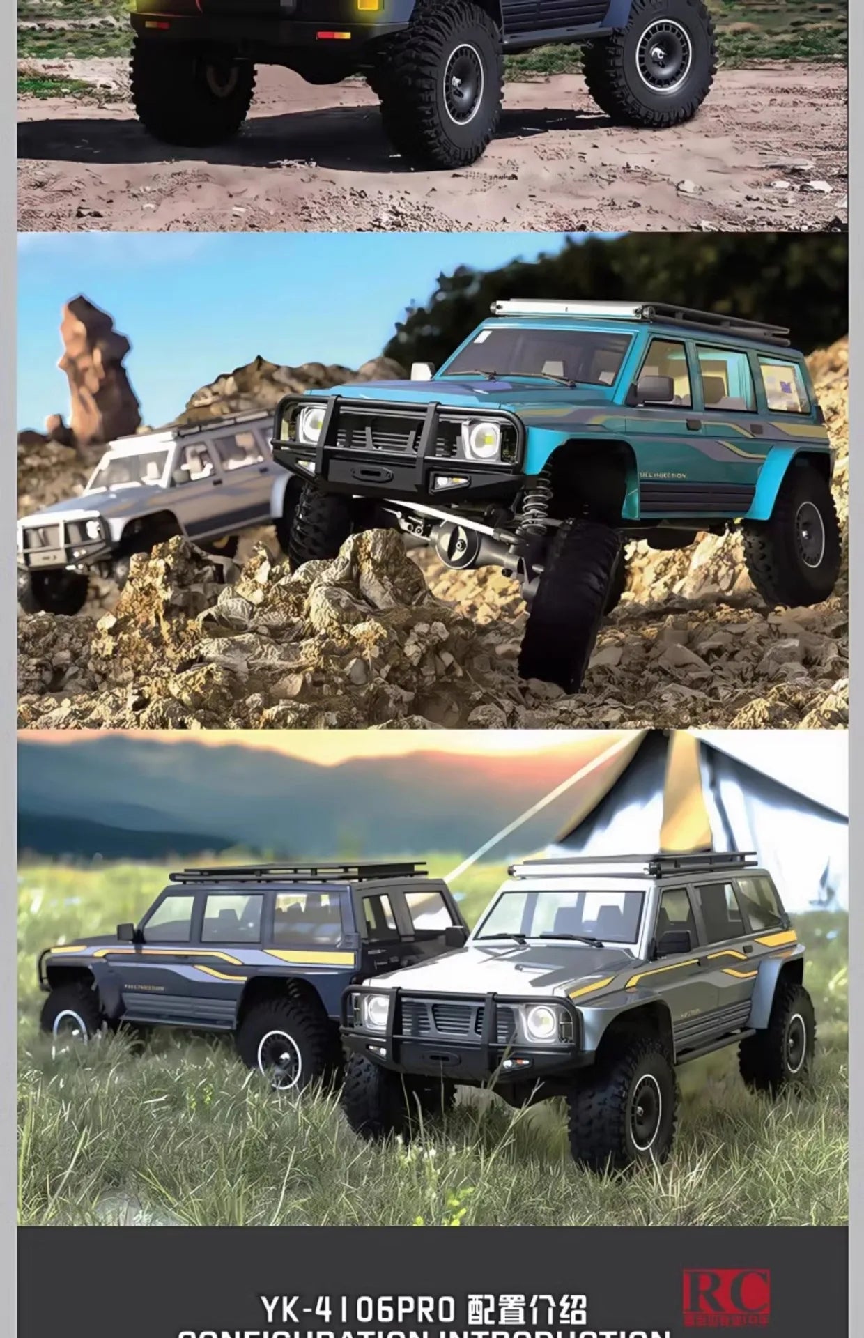 YIKONG YK4107/PRO 1/10 Scale 4WD RC Car Dual Speed Brushless Off-Road Crawler Truck Realistic RC Model Toy Gift for Ages 14+