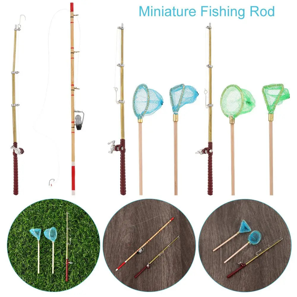 1:12 Miniature Fishing Rod Fish Pole Trammel Net Dollhouse Decoration Doll Accessories Scene Model Micro Landscape Fairy Garden