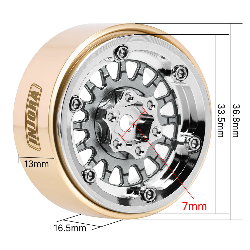 INJORA ModuWheel 1.3" Brass & Aluminum Beadlock Wheels, Negative Offset, for 1/18 1/24 RC Crawlers