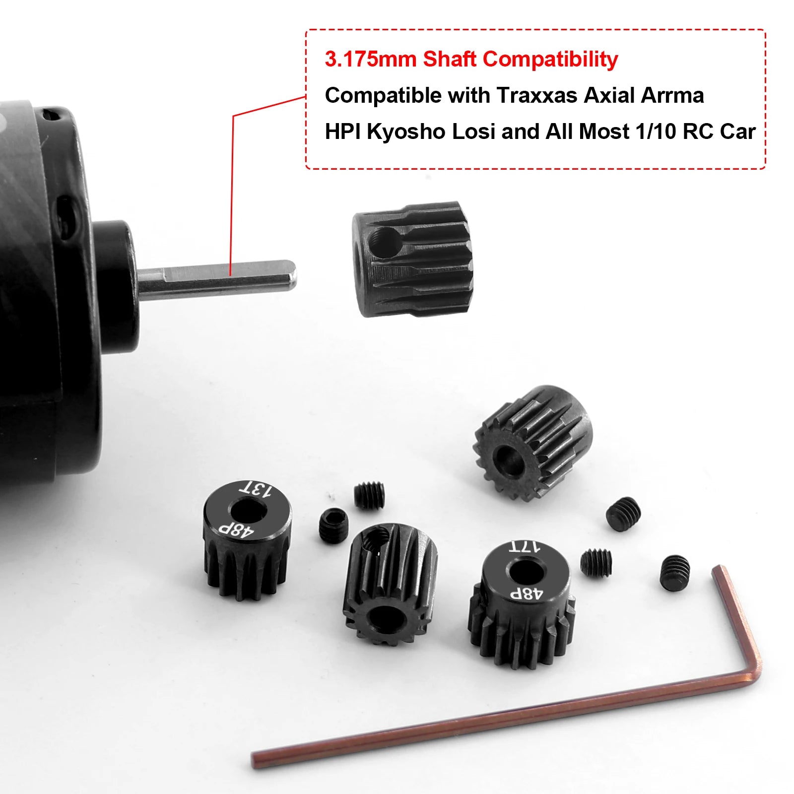 Steel Hardened 48P/32P Pinion Gears 13T 14T 15T 16T 17T 3.175mm Shaft for Traxxas Arrma HSP HPI AXIAL Tamiya Losi 1/10 RC Car