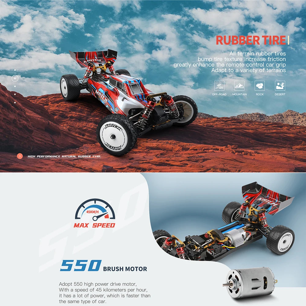 Wltoys 104001 RTR 1/10 4WD RC Car 2.4G Remote Control Racing Car Drift 45km/h High Speed Off-Road Climbing Metal Vehicles Toys