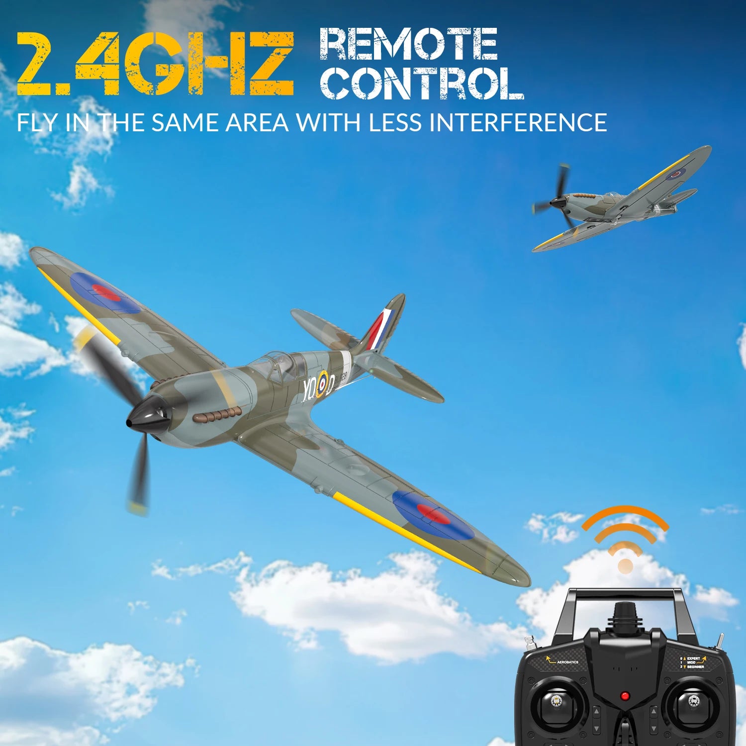 Volantex New Spitfire RC Plane EPP 400mm Wingspan RC Fighter One Key Aerobatic 2.4G 4CH RTF Warbird Plane