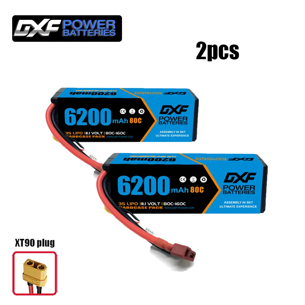 2PCS DXF battery 3S Lipo 11.1V 11.4V 5200mah 6200mah 7200mah 8000mah 9200mah 6750mah 80C 100C 130C with EC5 XT90 T for RC Car