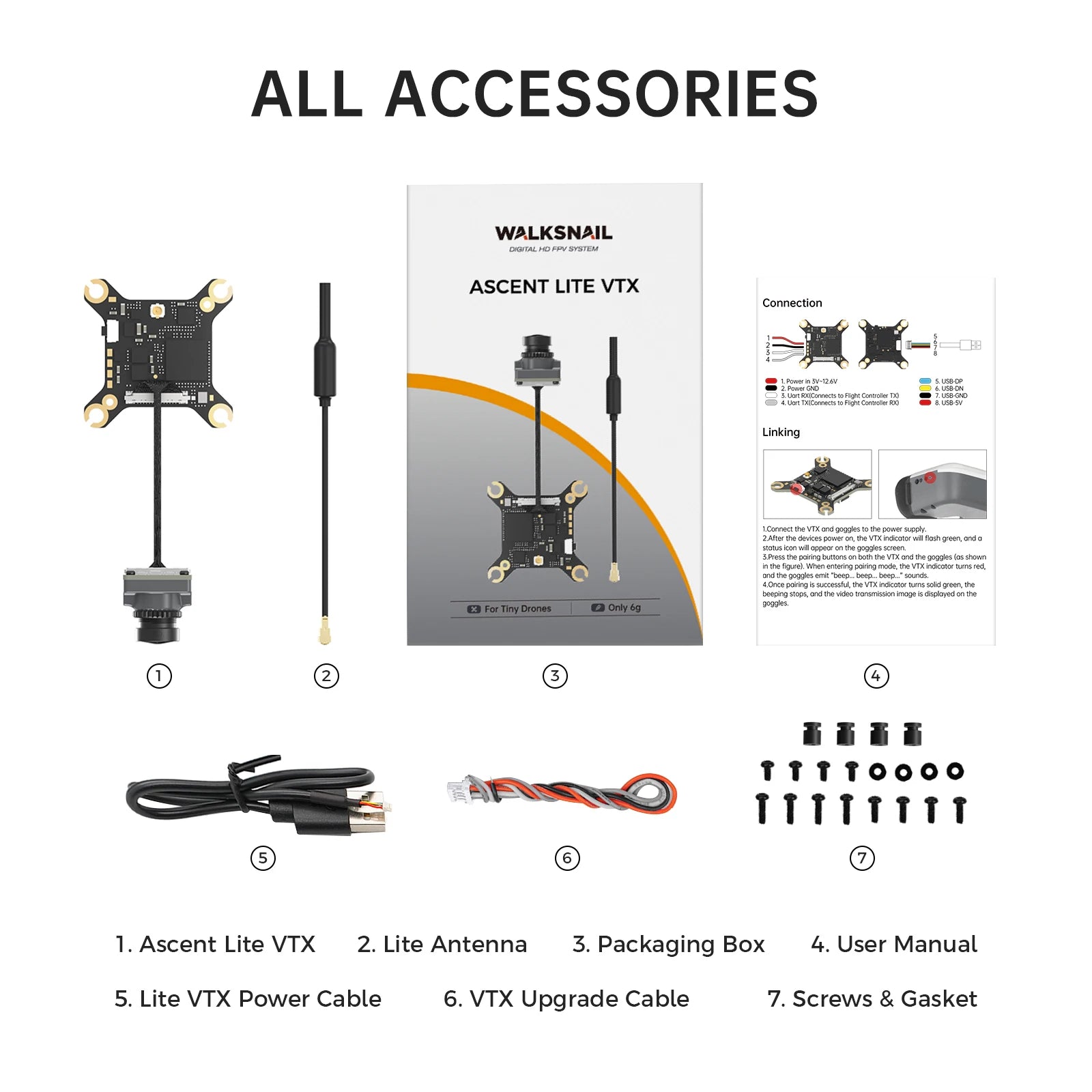 CADDX Walksnail Ascent Lite VTX Kit Digital Image Transmission 1080P/60FPS 35ms low latency 3km Range For Ascent Fpv Goggles