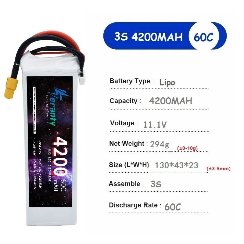 TERANTY 3S Lipo Battery 11.1V 1500/2200/2700/3000/3300/4200/5200/6000/6800/7800/8800/10400mAh For RC Car Airplane Boat