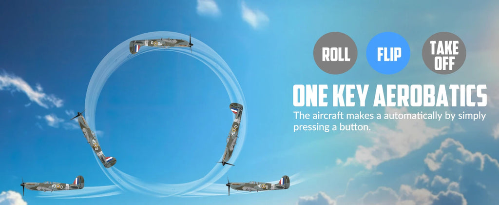 Volantex New Spitfire RC Plane EPP 400mm Wingspan RC Fighter One Key Aerobatic 2.4G 4CH RTF Warbird Plane