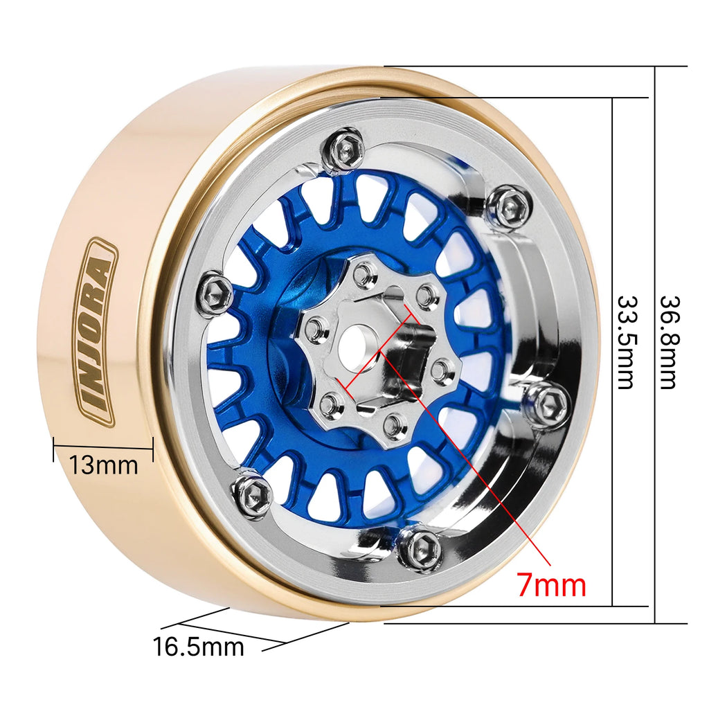 INJORA ModuWheel 1.3" Brass & Aluminum Beadlock Wheels, Negative Offset, for 1/18 1/24 RC Crawlers