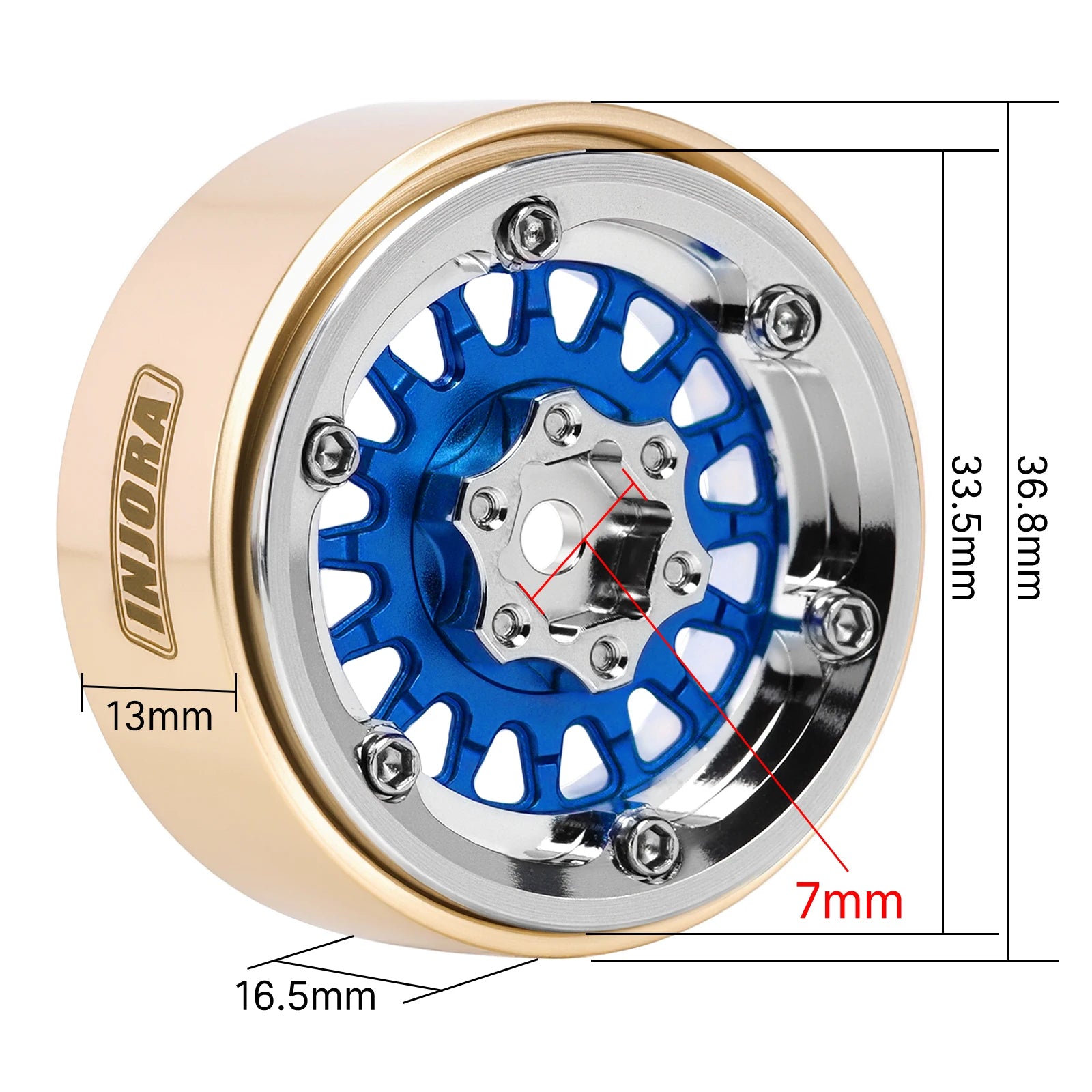 INJORA ModuWheel 1.3" Brass & Aluminum Beadlock Wheels, Negative Offset, for 1/18 1/24 RC Crawlers