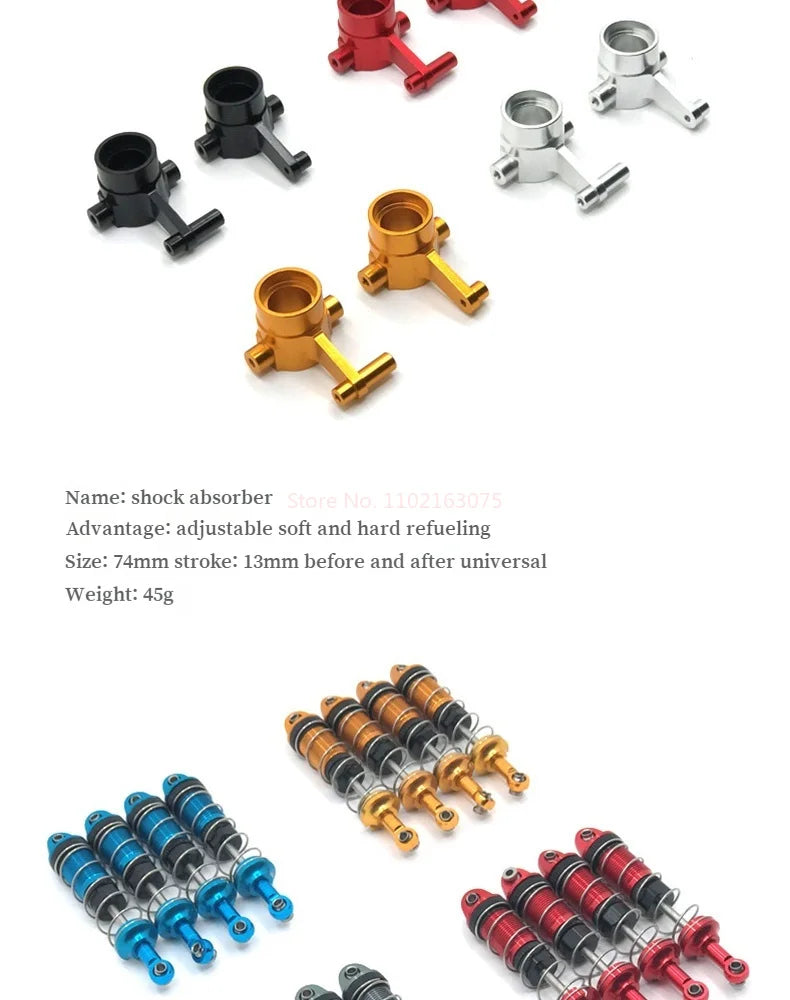 HB 1/10 ZP1001-ZP1007 RC Car Upgrade Metal Front Rear Bumper Shock Absorber Steering Cup Gear Steering Gear Arm Spare Parts