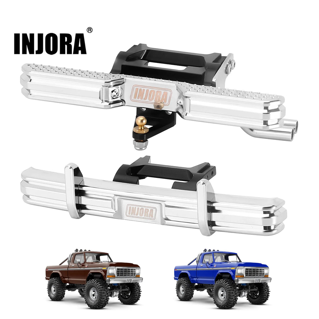 INJORA CNC Aluminum Front Rear Bumper with Dual Exhaust for 1/18 RC Crawler TRX4M High Trail F150 Upgrade (4M-95)