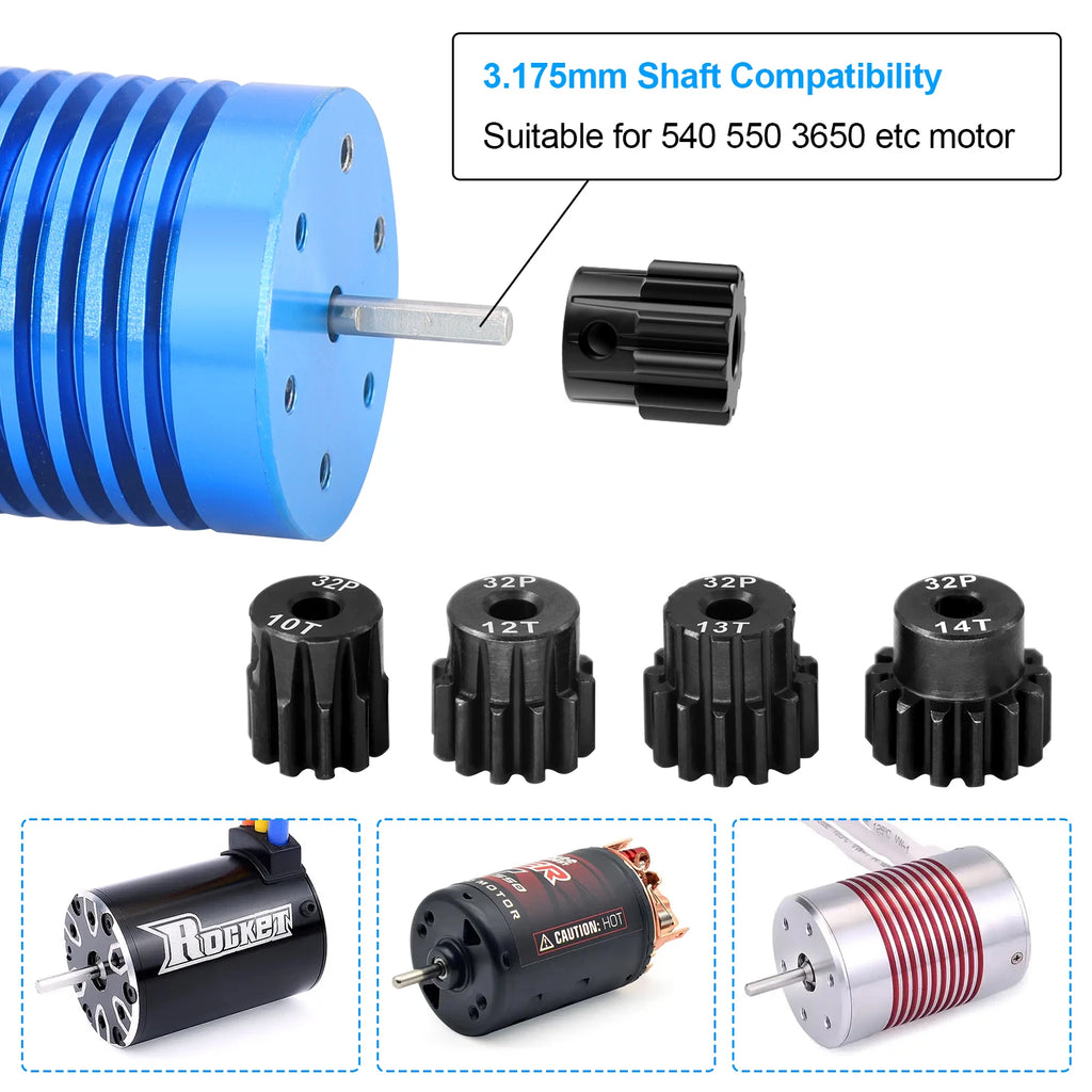 Steel Hardened 48P/32P Pinion Gears 13T 14T 15T 16T 17T 3.175mm Shaft for Traxxas Arrma HSP HPI AXIAL Tamiya Losi 1/10 RC Car