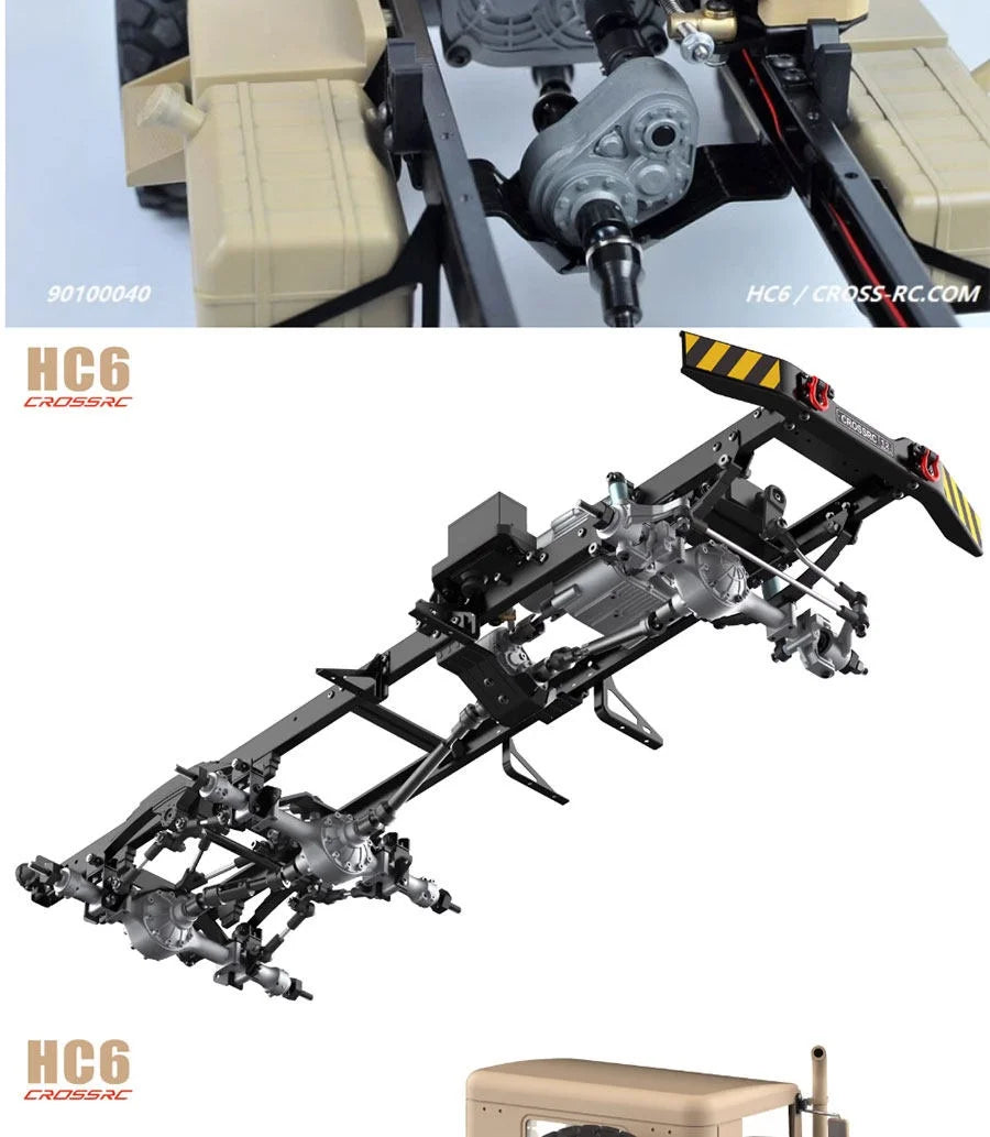 CROSS HC6 M35 Style 6X6 RC Car Military Truck Electric Remote Control Hard Shell Off Road Rock Crawler Dual Speed Model Vehicle