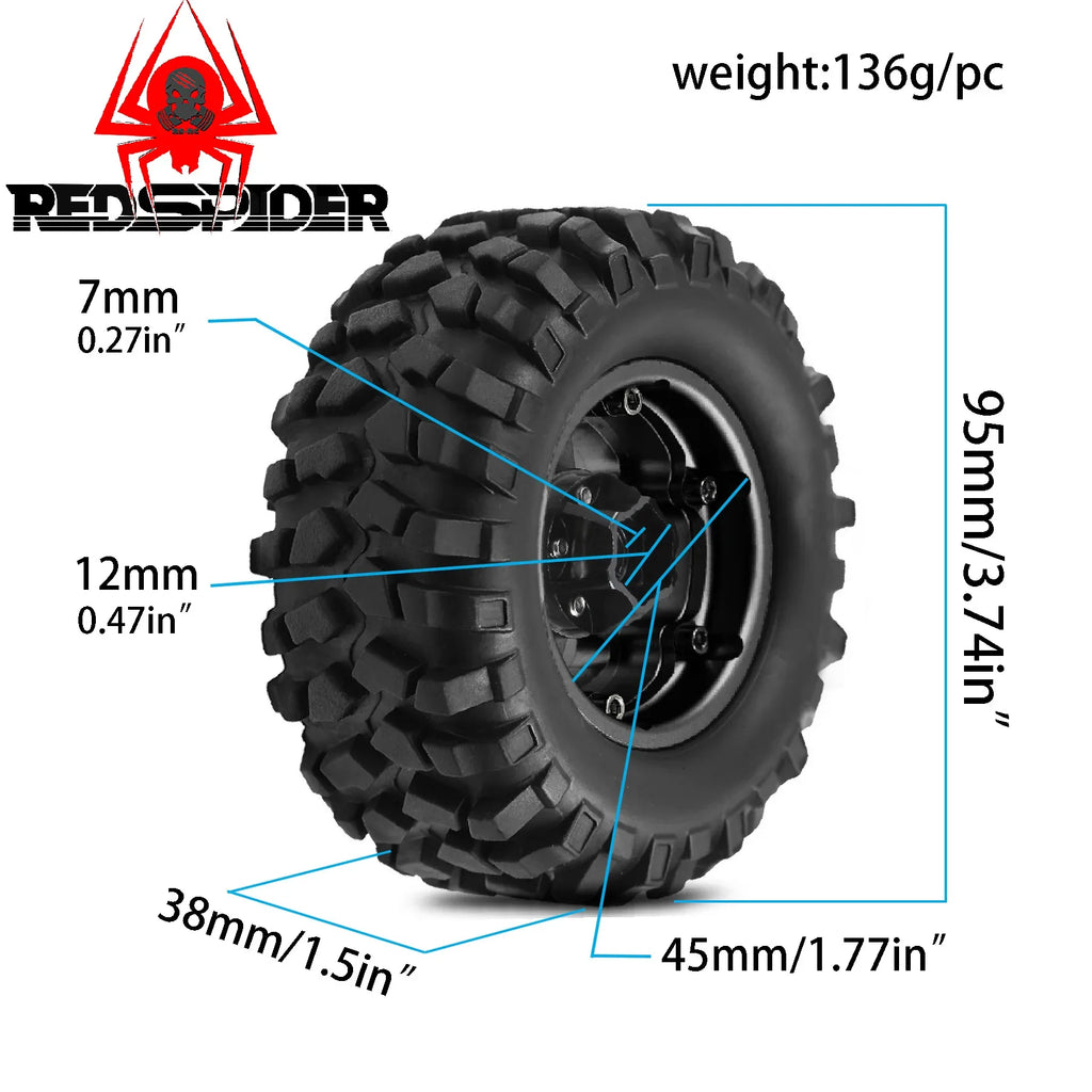 4pcs 1.9" Rubber Tires Beadlock Wheels Rims for 1/10 RC Crawler Car Traxxas TRX4 Axial SCX10 90046 90047 MST HSP Redcat Gen8