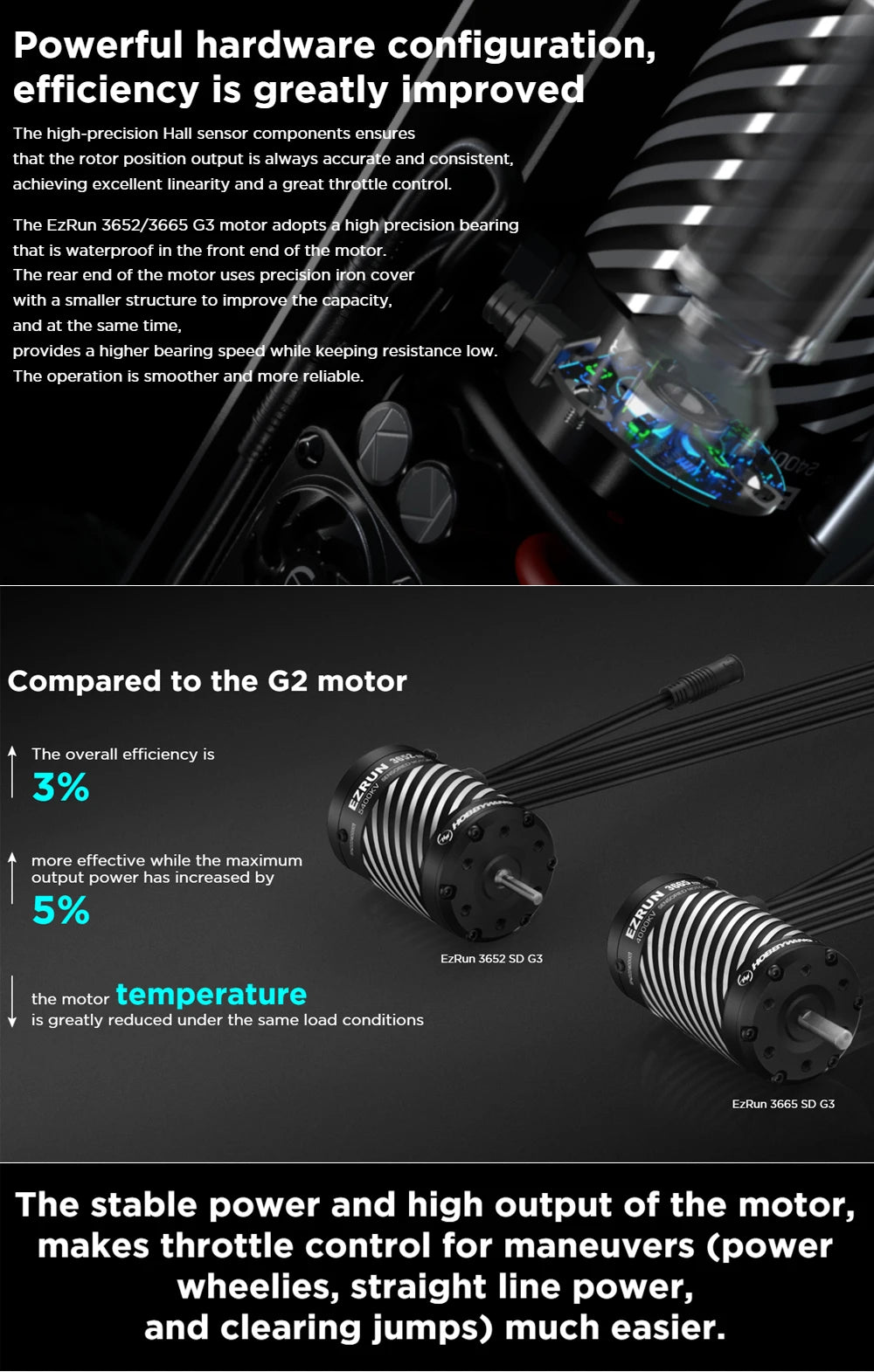 Hobbywing EzRun MAX10 G2 80A/140A Waterproof Brushless ESC & 3652/3665 SD G3 4-Pole Sensored Brushless Motor For 1:10 Truck Car