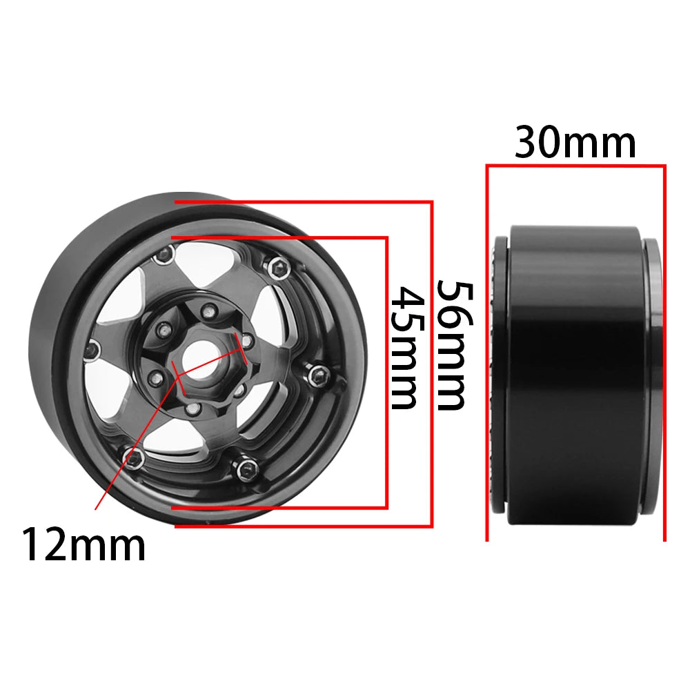 Metal 6 Spokes 1.9 Inch Beadlock Wheel Hub Rim for 1/10 RC Crawler Axial RBX10 SCX10 90046 Capra 1.9 UTB TRX4 RedCat D90