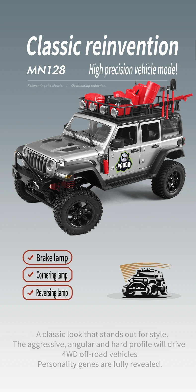 1/12 MN128 RC Car 4WD Jeep Model 2.4G Remote Control LED Light 4X4 Off Road 4WD Climbing RC Truck Electric Toy Car Gift for Boy