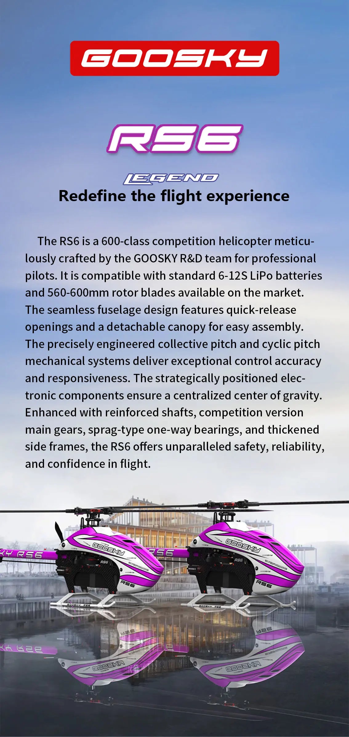 GOOSKY RS6-600 Level Model Aircraft Six Channel 3D Remote Control Aerobatic Helicopter Professional Remote Control Model Aircraf