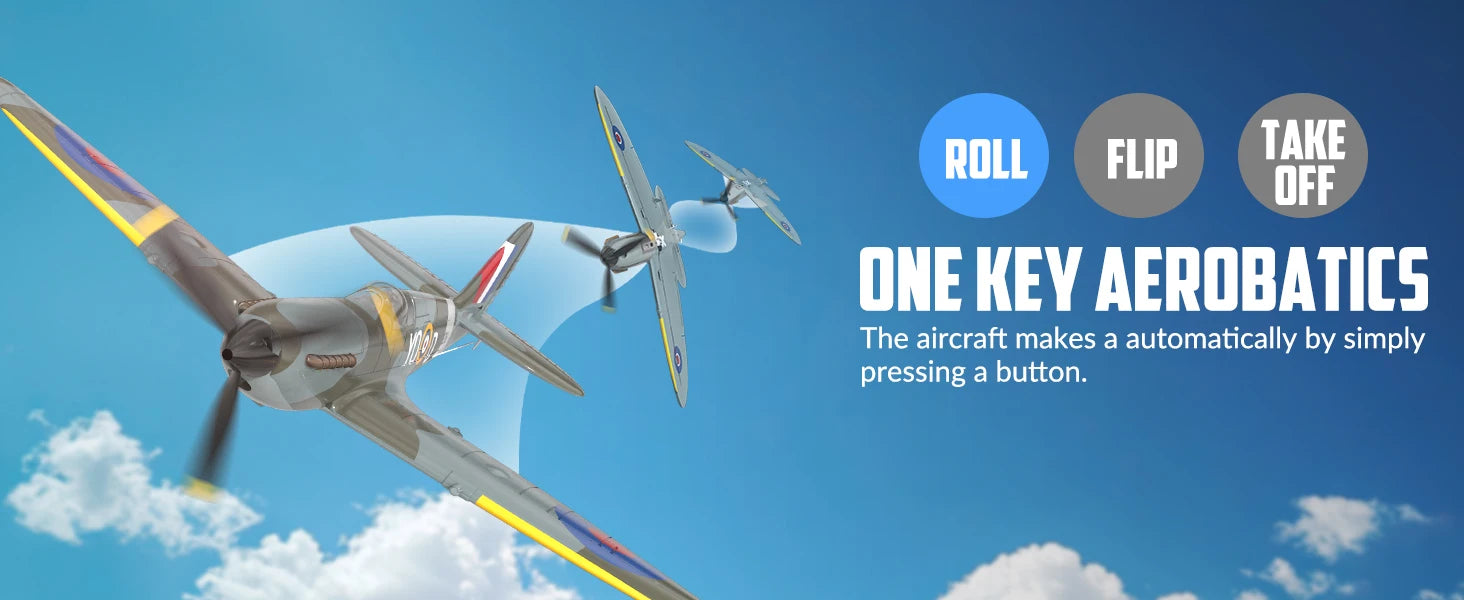 Volantex New Spitfire RC Plane EPP 400mm Wingspan RC Fighter One Key Aerobatic 2.4G 4CH RTF Warbird Plane