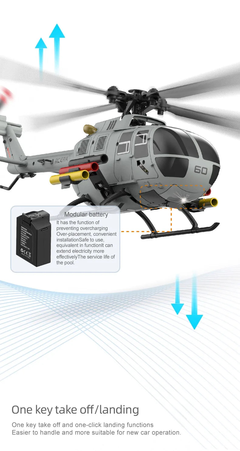 RC ERA C186S Remote Control Helicopter Six-Pass Simulation Brushless Flight Model BO105 Optical Flow Positioning Boy Toy Gift