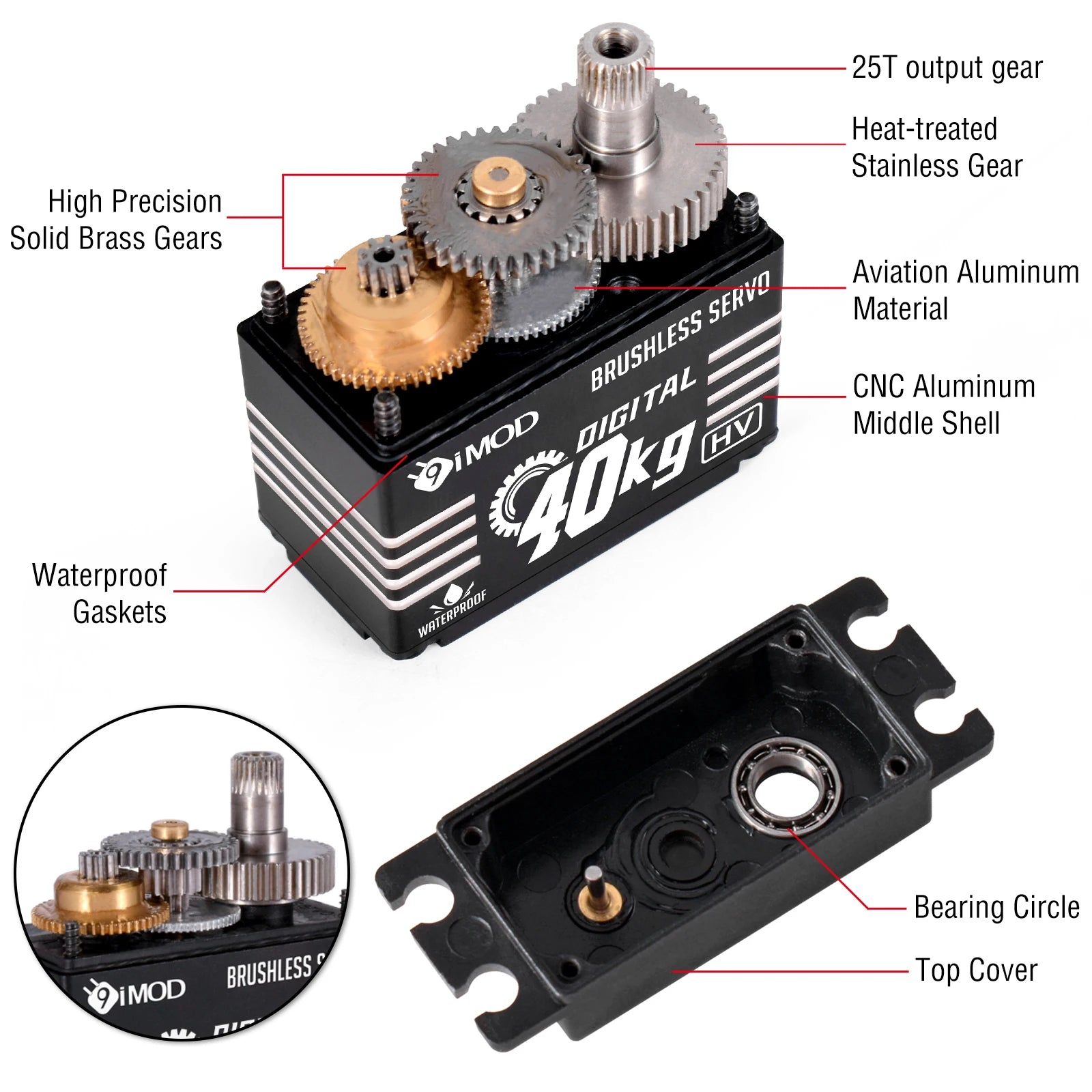 9imod Brushless Servo Waterproof Digital Metal Gear Servo for 1/8 1/10 RC Crawler Car Boat