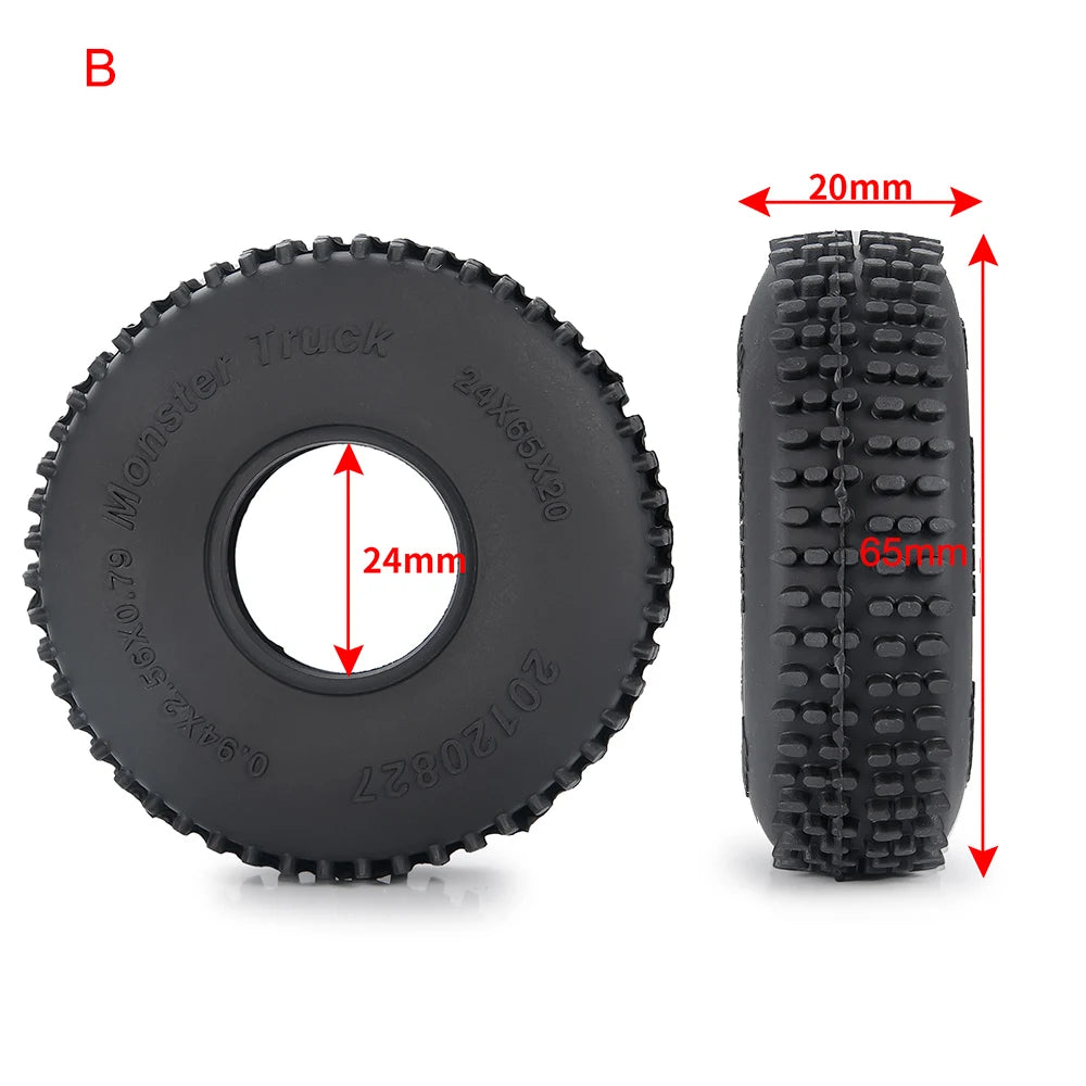 YEAHRUN 4Pcs 1.0inch Soft Rubber Wheel Tires 50/54/58/62/64/65mm for TRX-4M 1/18 Axial SCX24 1/24 RC Crawler Car Upgrade Parts
