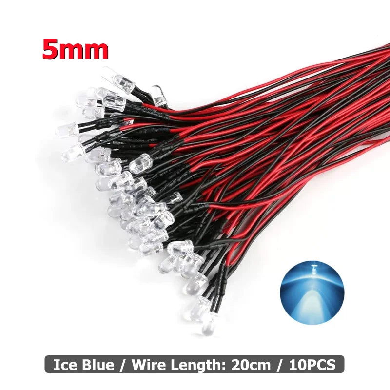 10Pcs 3mm 5mm LED Light 3V-12V Red Green Blue White Multicolor Pilot lamp For RC Crawler Car Traxxas TRX4 Axial Toy Parts