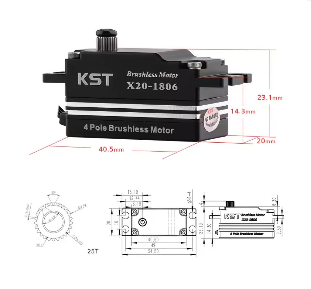KST X20-1806 Brushless Servo Low-Profile 18Kgf.cm 0.06sec for RC Car Plane - High Torque Quick Response Remote Control Accessory