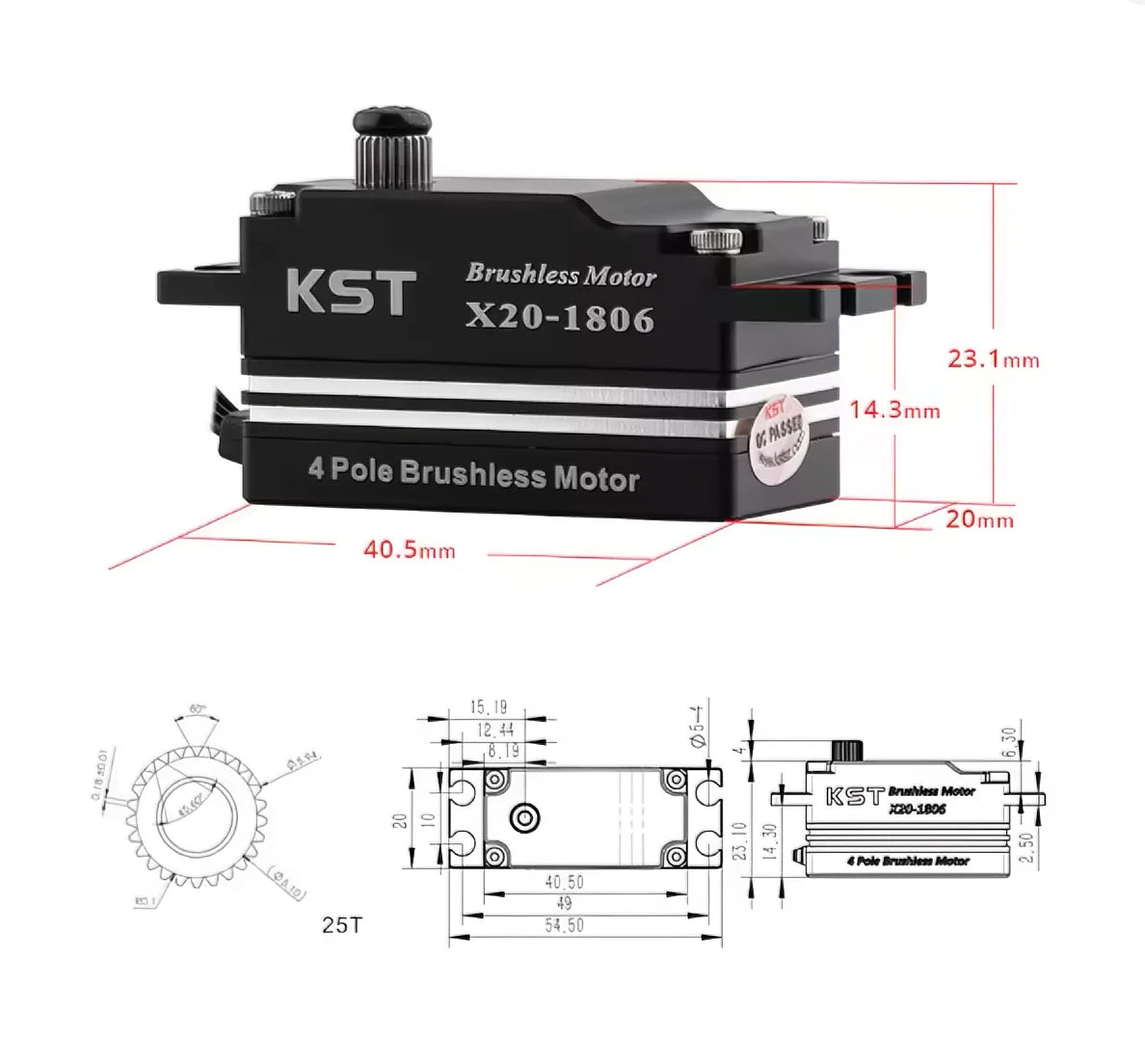 KST X20-1806 Brushless Servo Low-Profile 18Kgf.cm 0.06sec for RC Car Plane - High Torque Quick Response Remote Control Accessory