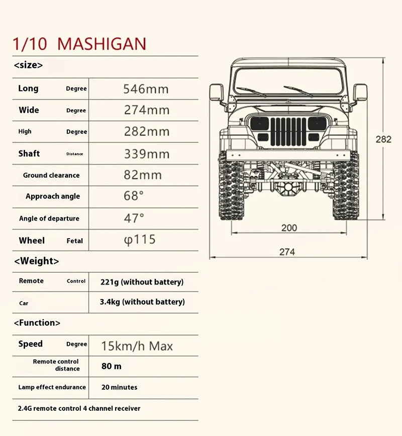 FMS RocHobby 1/10 1 10 Mashigan V2 Electric RC Car Rock Crawler 2.4G 4WD Off Road 4X4 Drive Radio Remote Control Vehicle