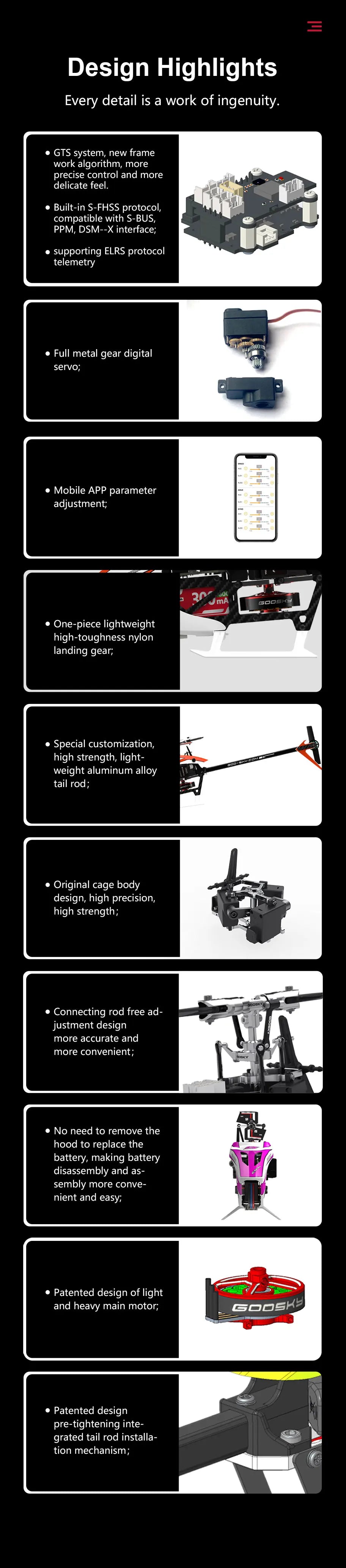 Hot Rc Goosky S1 Bnf/Rtf 6ch 3d Stunt Double Brushless Motor Direct Drive Motor Flybarless Direct-Drive Rc Helicopter Toy Gift