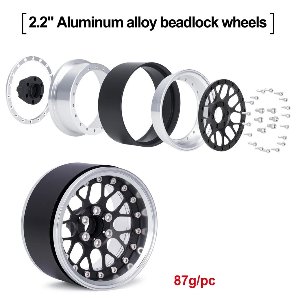 4Pcs Aluminum Alloy 2.2" Beadlock Wheels, Universal Fit for 1/10 RC Crawler Car Axial SCX10 II III & Traxxas TRX4
