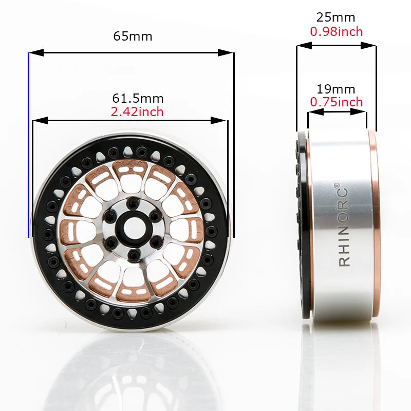 Rhino MOZA 2.2 inch 25mm Narrow ZERO OffSet Rim 4PCS for 1/10 RC Crawler SCX10 Pro TRX4 Shafty Bully 2 MOA