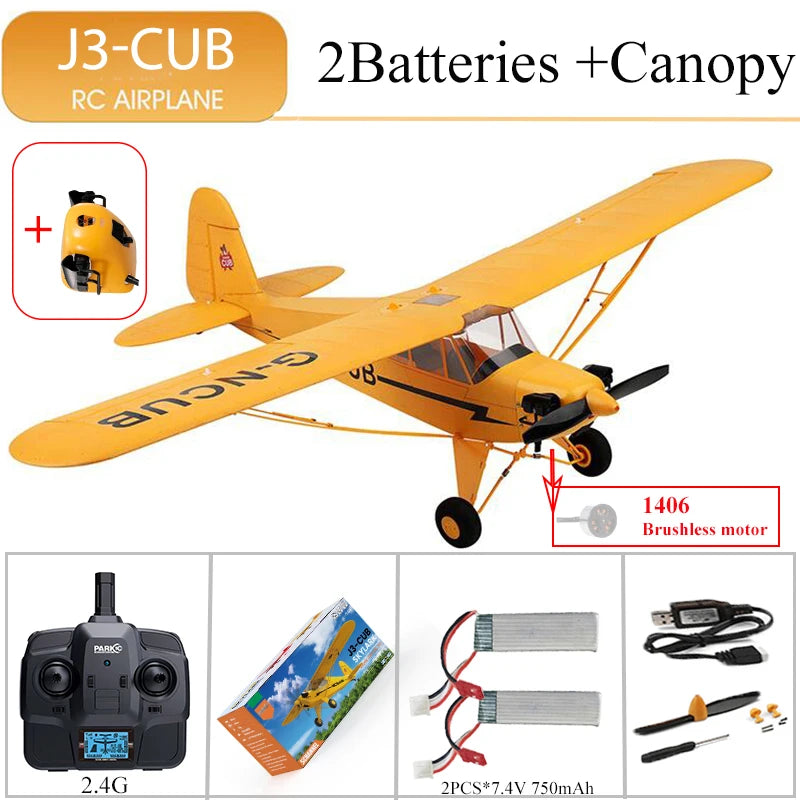 2024 RC Airplane WLtoys A160 Upgrade J3-CUB 5CH Remote Control Plane 3D/6G 1406 Brushless Motor Outdoor Foam Fixed-wing aircraft