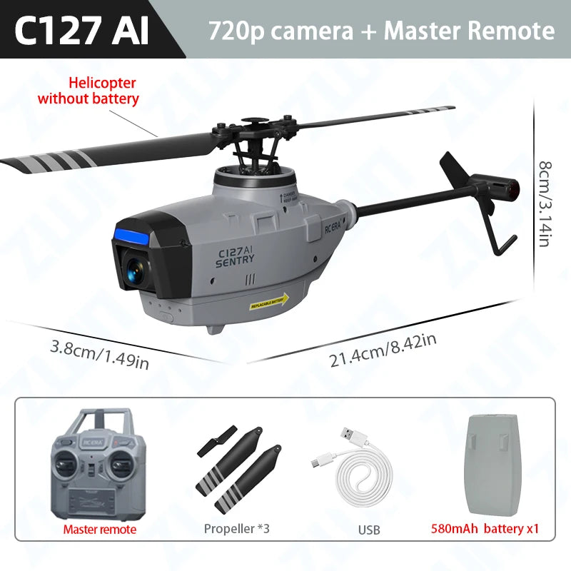 C127 C128 RC Helicopter 2.4G 6-Axis Gyro 4CH 720P Camera Altitude Hold Optical Flow FPV RC Helicopter Toys VS C127 AI Brushless