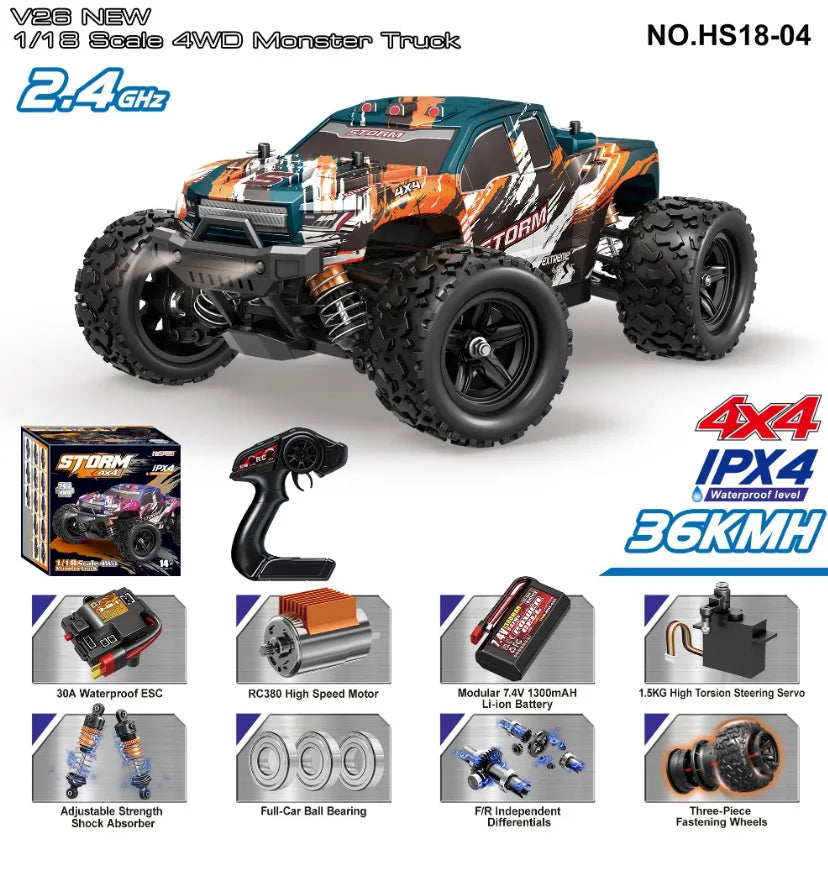 Cool Stuff Toy Car Funny Gift-1:18 High-speed 4WD Rc Truck,Remote Control Car,Climb Off-road Rc Cars,Monster Truck,Toys for Kids
