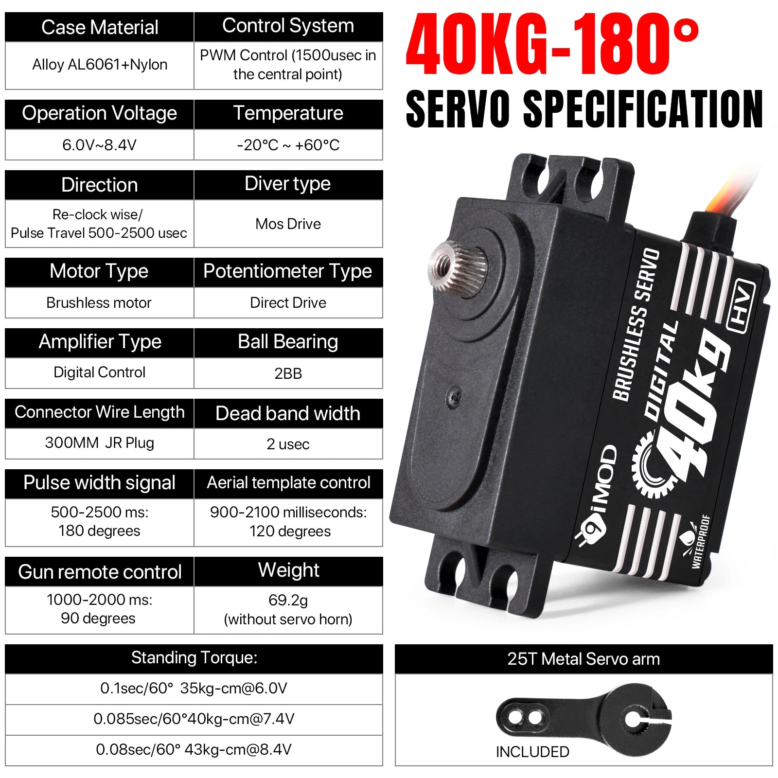 9imod Brushless Servo Waterproof Digital Metal Gear Servo for 1/8 1/10 RC Crawler Car Boat