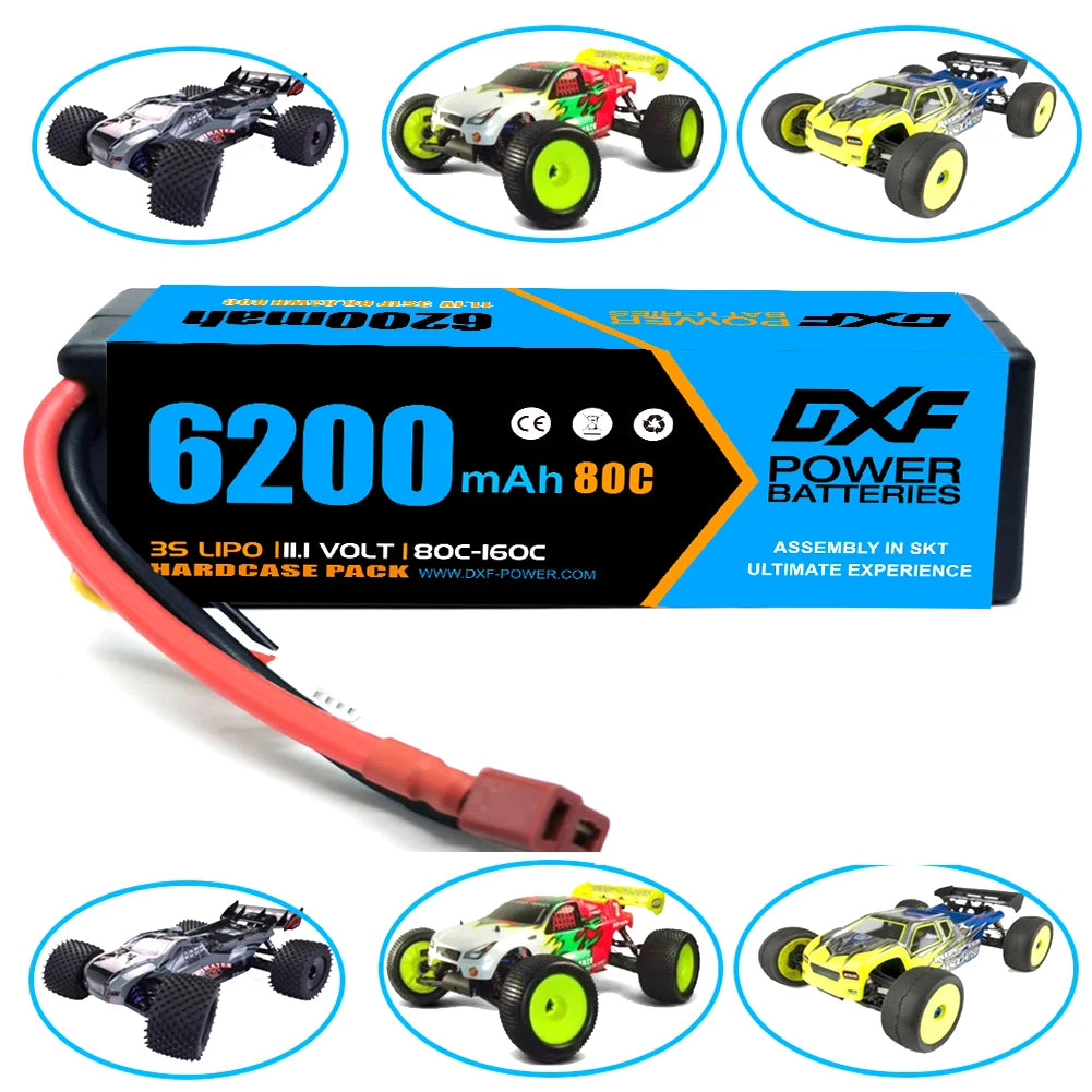 2PCS DXF battery 3S Lipo 11.1V 11.4V 5200mah 6200mah 7200mah 8000mah 9200mah 6750mah 80C 100C 130C with EC5 XT90 T for RC Car