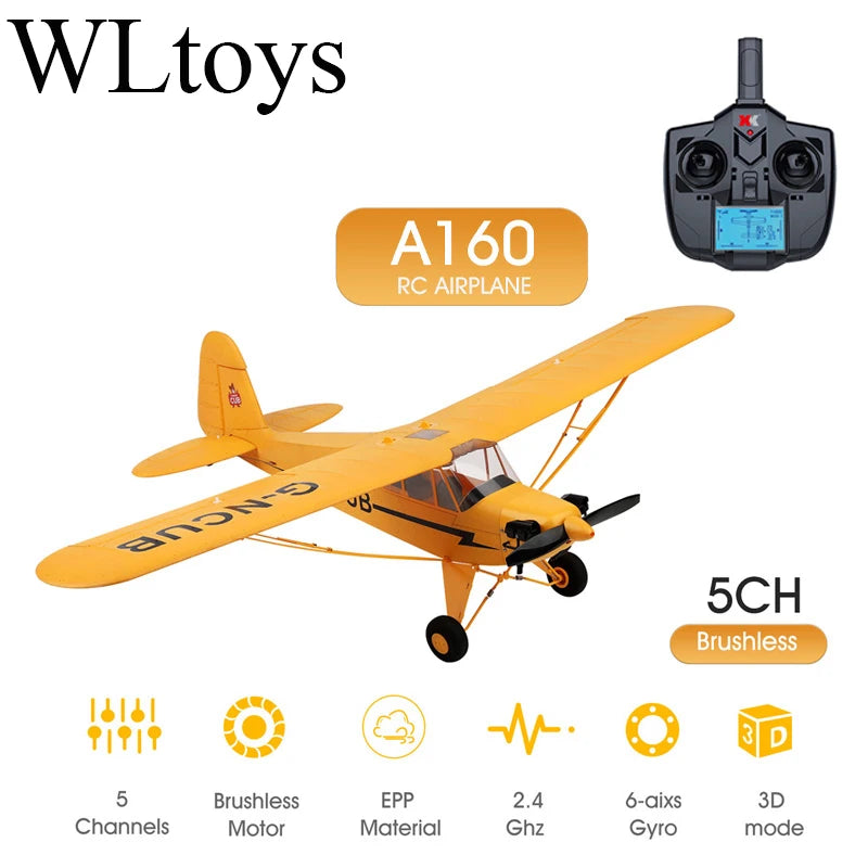 Hot Sale RC Plane RTF 2.4G Brushless Motor 3D/6G Remote Control Airplane  Wltoys A160 Upgraded J3-CUB Ready To Fly