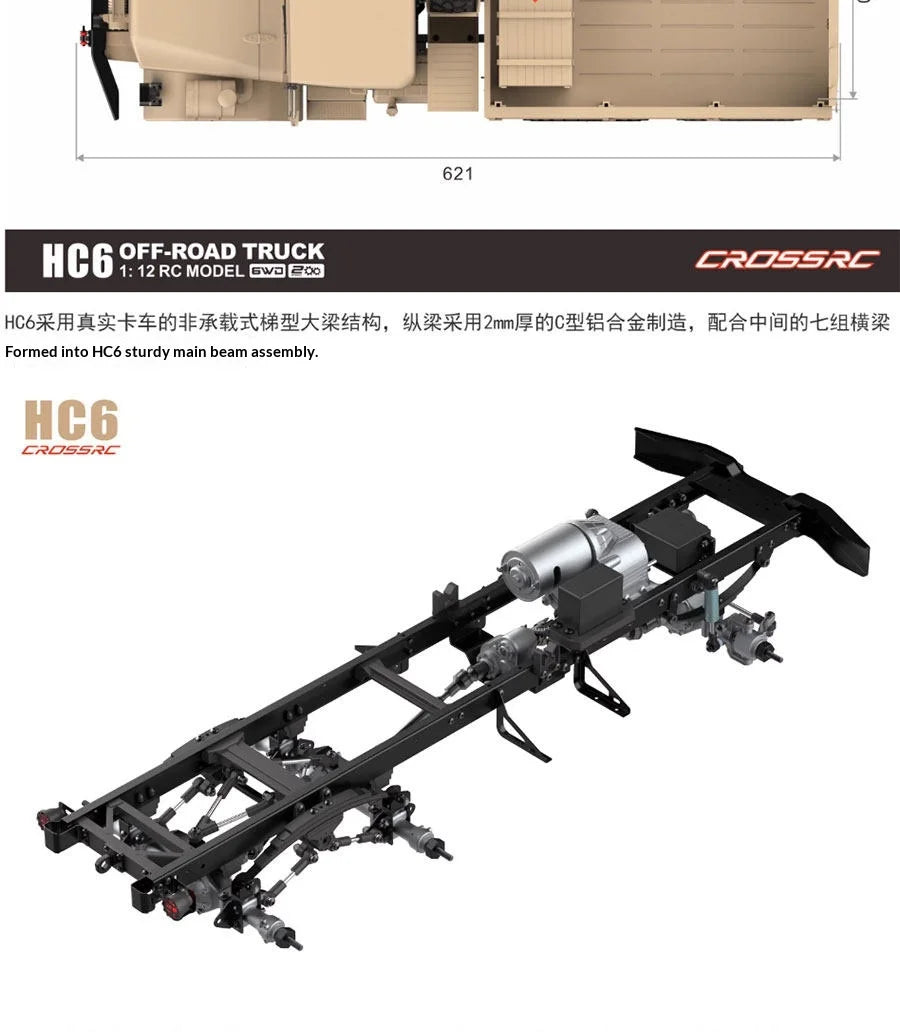 CROSS HC6 M35 Style 6X6 RC Car Military Truck Electric Remote Control Hard Shell Off Road Rock Crawler Dual Speed Model Vehicle