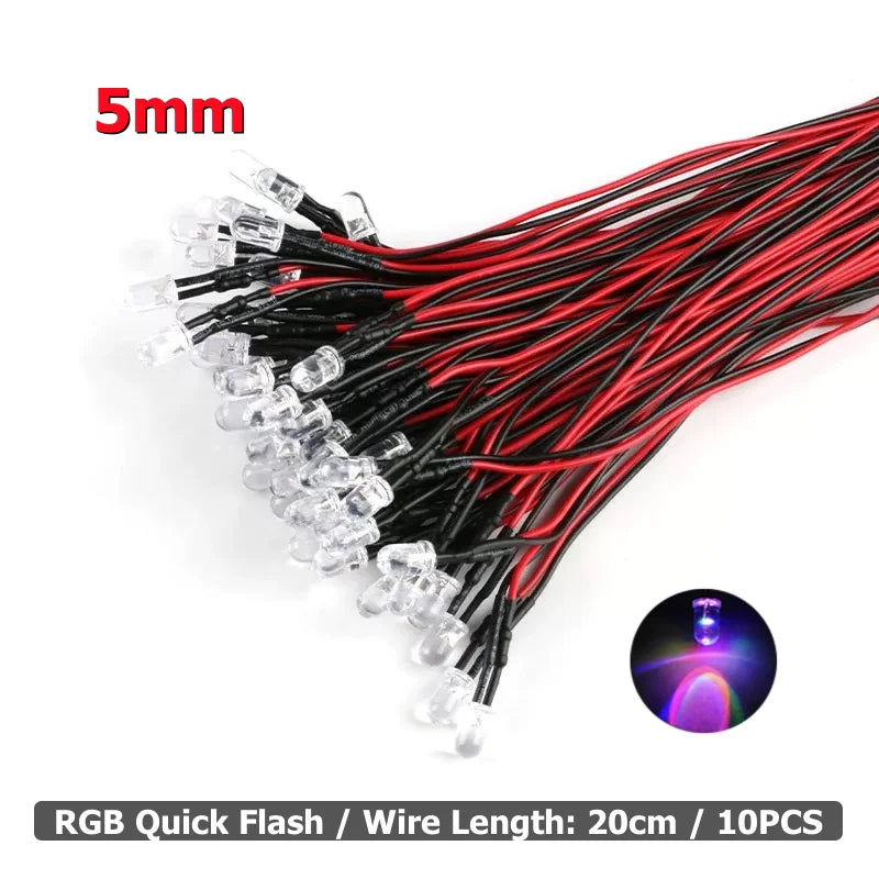 10Pcs 3mm 5mm LED Light 3V-12V Red Green Blue White Multicolor Pilot lamp For RC Crawler Car Traxxas TRX4 Axial Toy Parts