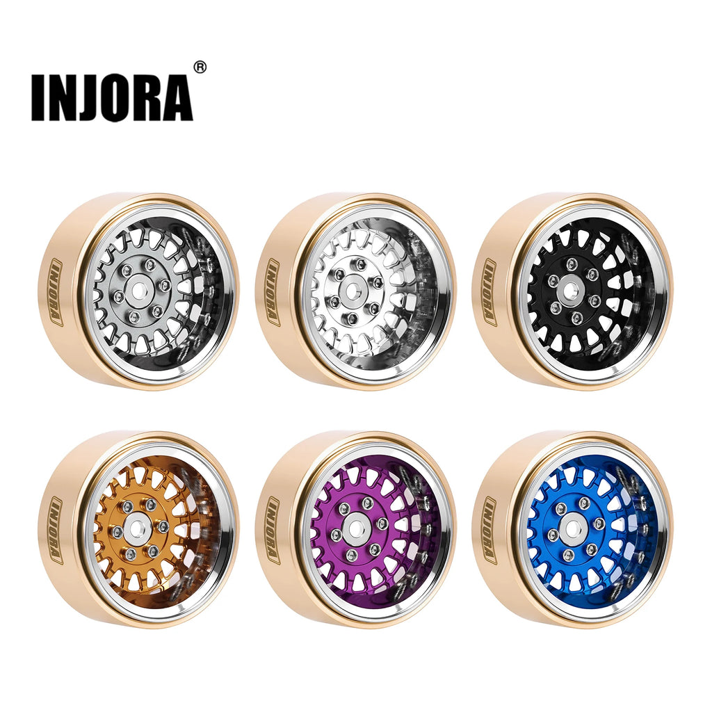 INJORA ModuWheel 1.3" Brass & Aluminum Beadlock Wheels, Negative Offset, for 1/18 1/24 RC Crawlers